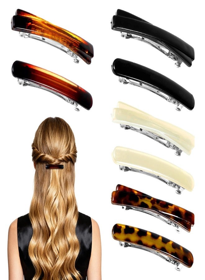 Nogeqi 8 Pcs Tortoise Shell Hair Barrettes for Women Fine Hair, 2.56 Inch Acetate Hairs Barrettes No Slip French Small Barrette Womens Girls Accessories, Leopard Color, Crossed Style - Image 1